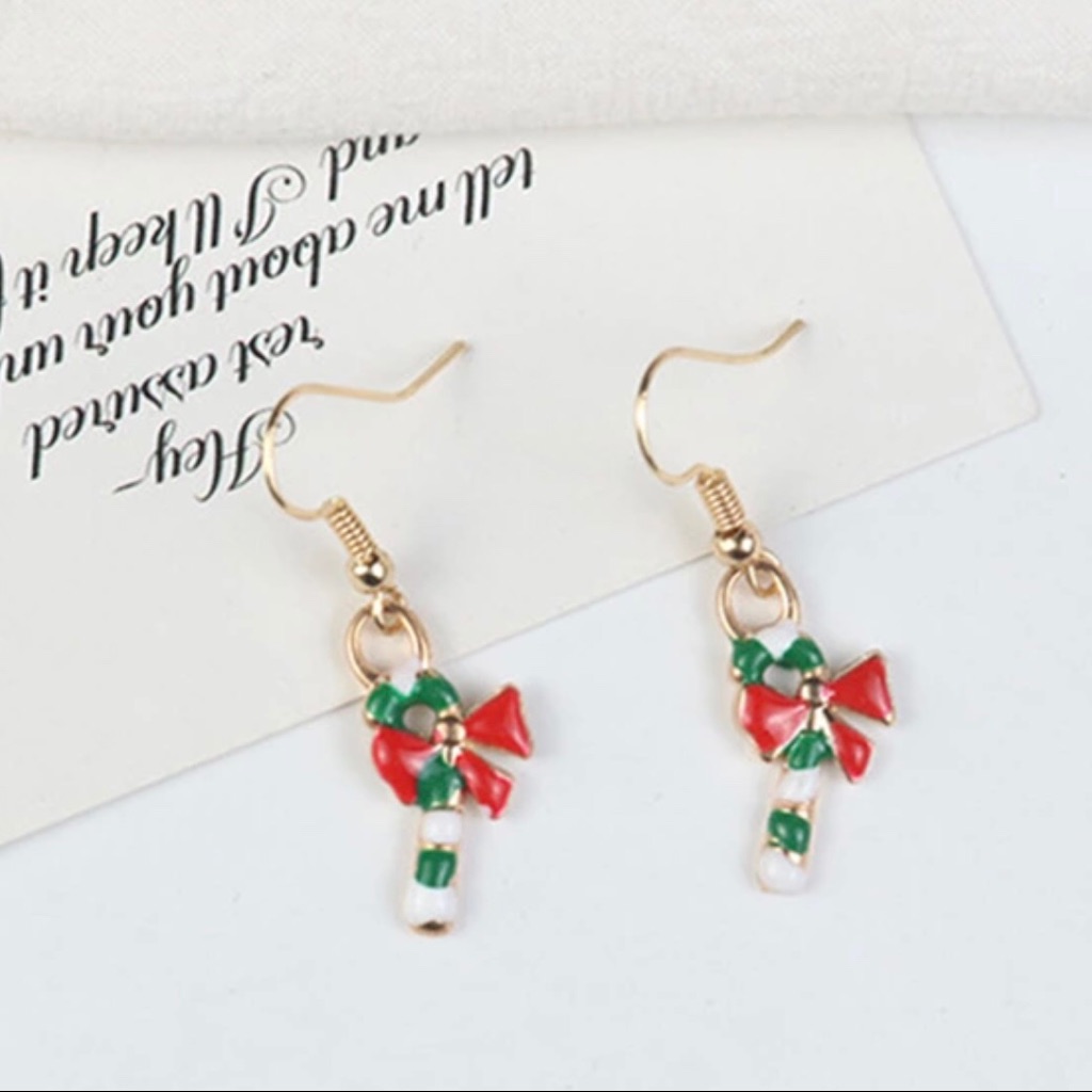Christmas Earrings Candy Cane Red Bow Classic Gift